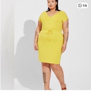 Torrid Super Soft V-Neck Short Sleeve Tie-Waist Yellow Dress